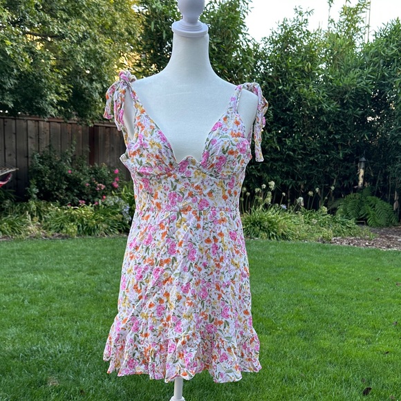 Floral Mini Dress with Pink and Orange Hues - Picture 1 of 6